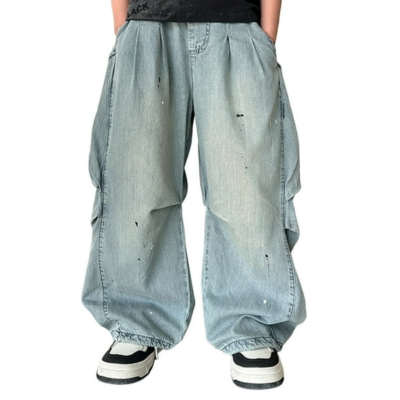 HXWCHs Boys Jeans Boys Casual Loose Fit Denim Jeans with Comfortable Elastic Waist for Everyday Play and Modern Stylish Design 9-10 Years Blue