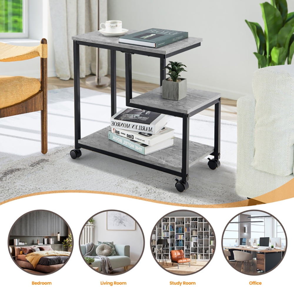 Finihen Rolling Side Table, 3-Tier Side Table with Storage and Universal Casters, Sofa Side Table, Bed Side Table, for Living Room, Bedroom, Black Finihen Rolling Side Table, 3-Tier Side Table with Storage and Universal Casters, Sofa Side Table, Bed Side Table, for Living Room, Bedroom, Black