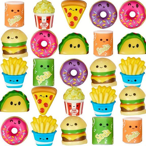 25PCS Food Squishy Toys for Kids, Funny Food Shape Design, Stress Relief Toys for Party Favors, Classroom Prizes, Pinata Filler, Goodie Bags Stuffers-Assorted Varieties