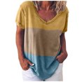 thumbnail image 2 of Womens T Shirts Casual Women Letters Striped Print Shirt V-Neck Short Sleeve Tee Tops Tunic clothes under $10.00, 2 of 3