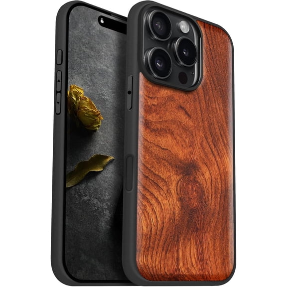 Case for iPhone 16 Pro Case, Solid & Black Soft TPU Shockproof Cover, Natural Grain, Rosy