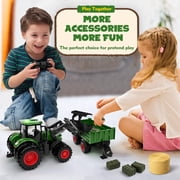 Remote Control Tractor Toy with Trailer, 2.4GHz 1:24 RC Farm Truck, Metal Hood, Front Loader, 8 Rubber Tires, Hay Bale & Animal Figures, Gifts for Kids Ages 3+