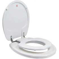 TinyHiney Potty Round Toilet Seat, Adult/Child, w/Chromed Metal Hinges (White)