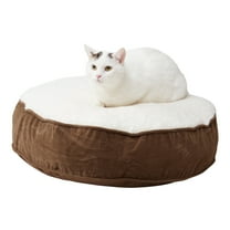 Lucy Round Pillow Style Sherpa Cat Bed - Latte