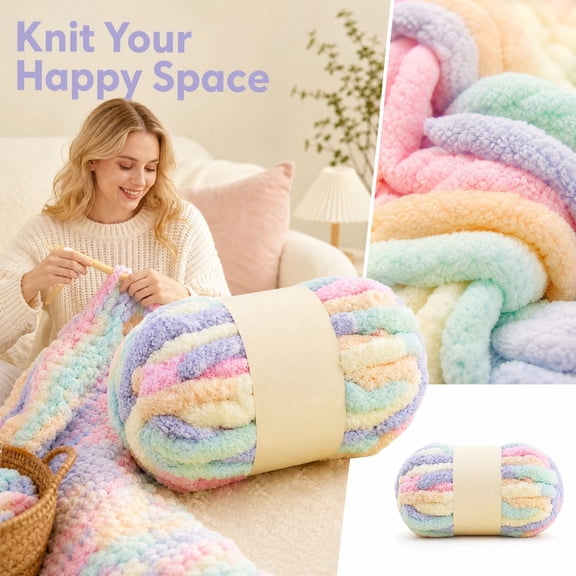 Chunky Chenille Yarn with Ultra-Soft Textured Surface, Super Bulky Yarn for Hand Knitting and Crochet, Perfect Holiday Crafting Supplies for Gift Giving