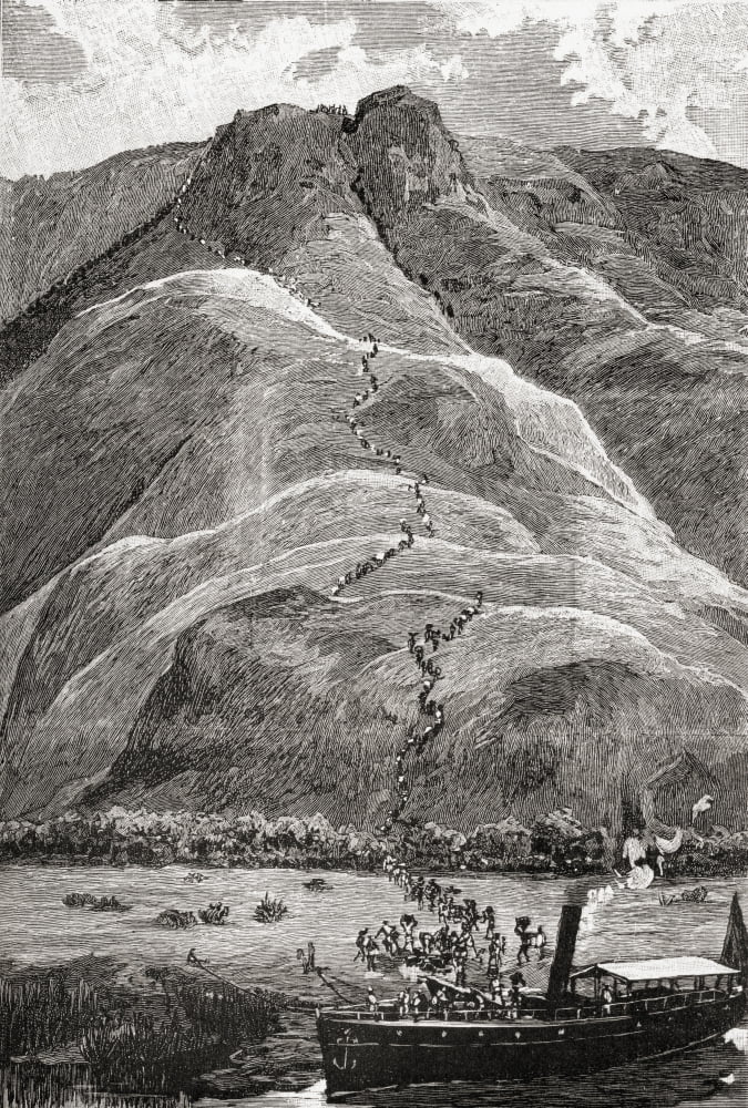 Natives Climbing The Plateau Slopes At Kavalli From The Camp At Lake Albert During Sir Henry Morton Stanleys Emin Pasha Relief Expedition In Africa In 1889 From In Darkest Africa By Henry M Stanley Pu