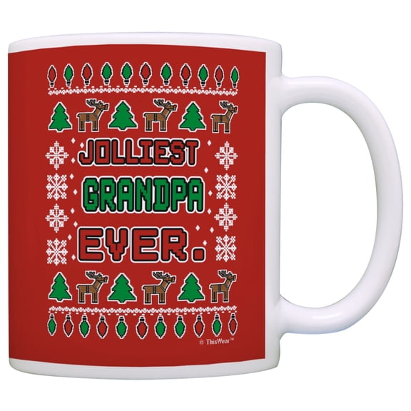ThisWear Christmas for Grandpa Jolliest Grandpa Ever Funny Ugly Christmas Sweater Stocking Stuffer Coffee Mug Red