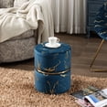 thumbnail image 2 of Duhome Round Ottoman Footstools Velvet Vanity Stool Furry Makeup Stool for Bedroom Living Room Decorative Padded Small Bench, Blue and Gold, 2 of 8