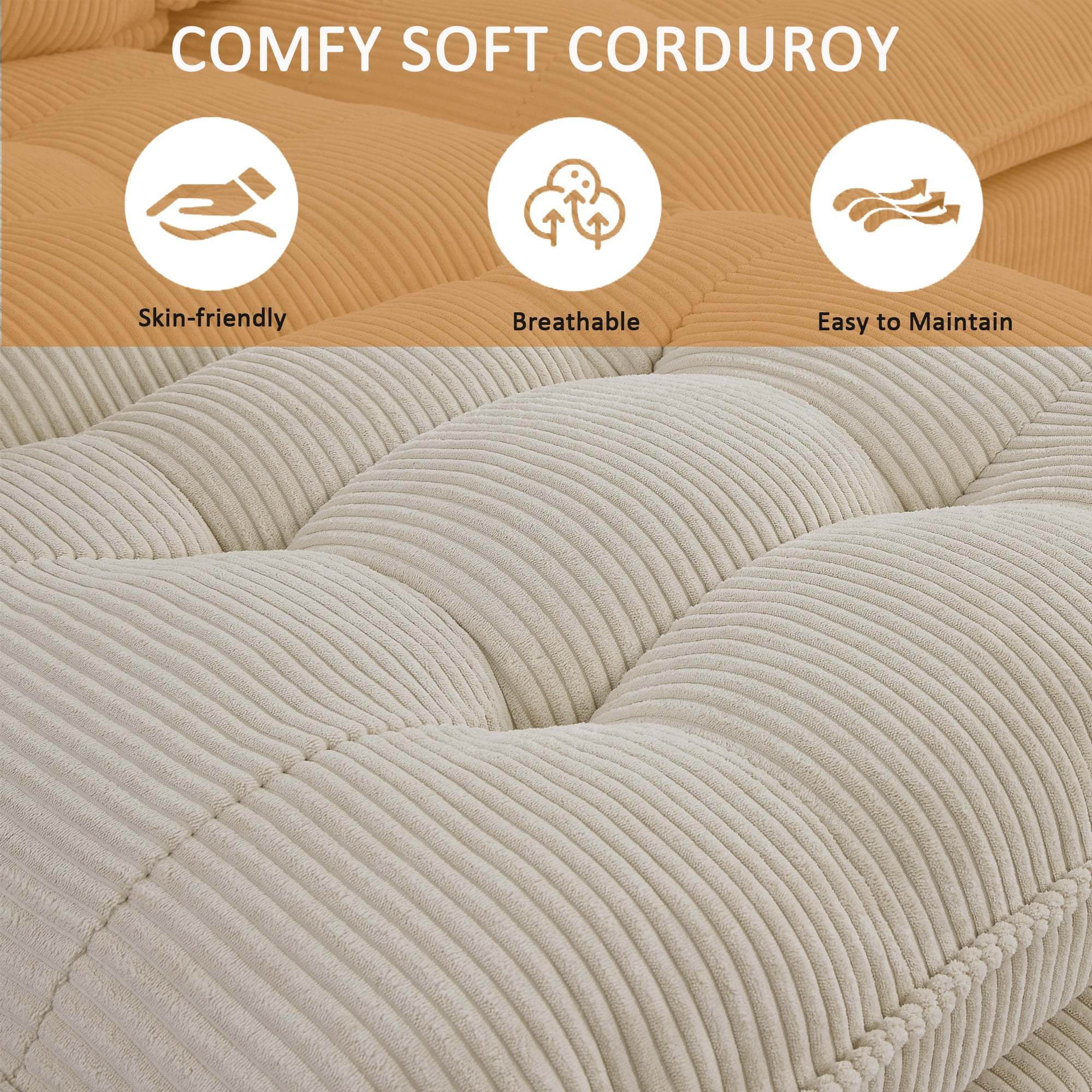 Gewnee 154" U-Shaped Sectional Sofa,Modern Corduroy Modular Sofa Couch with Storage Function,USB &Cup Holders,Movable Ottoman Sectional Couch for Living Room,Beige