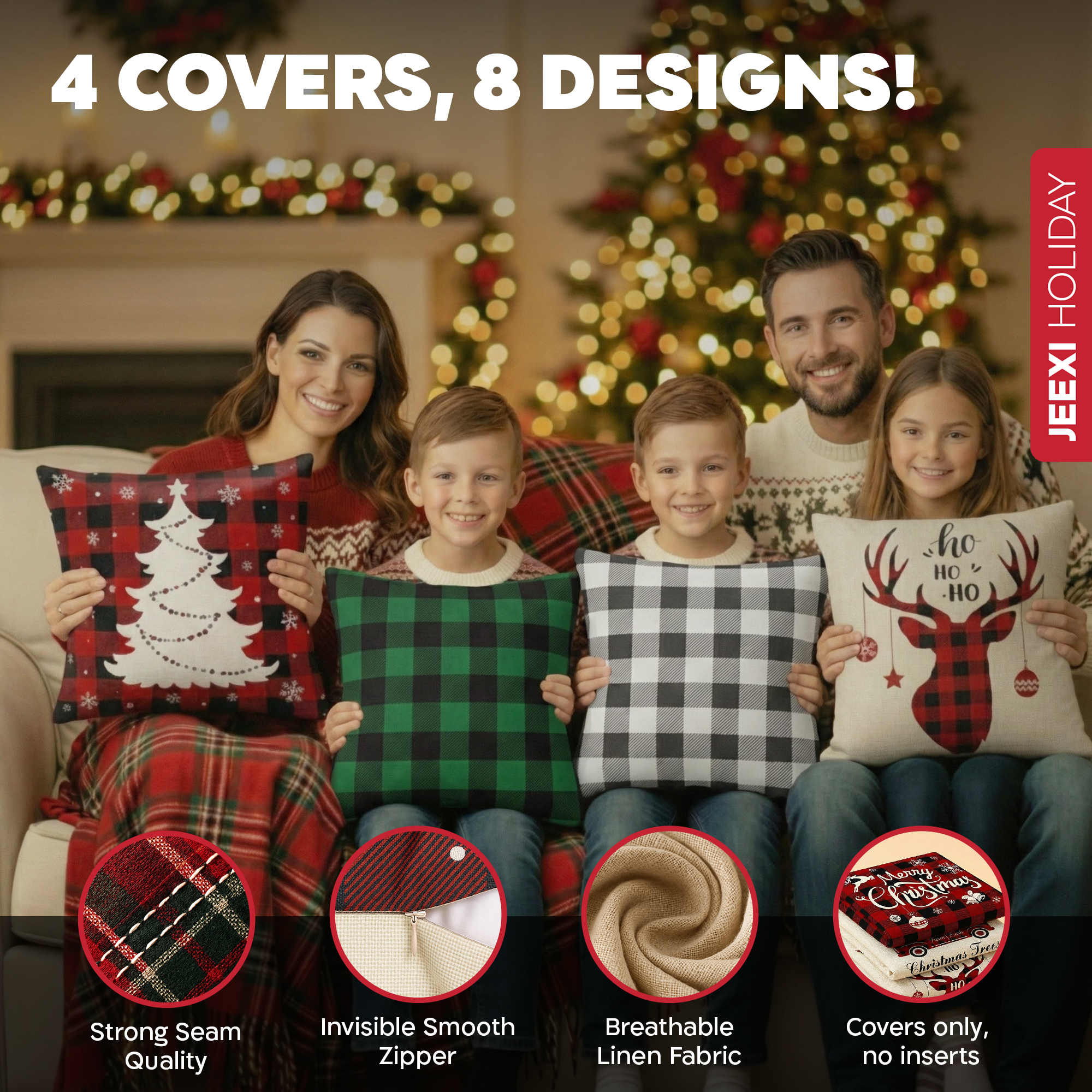 JEEXI Christmas Pillow Covers 18x18 Inch Set of 4 photo 4