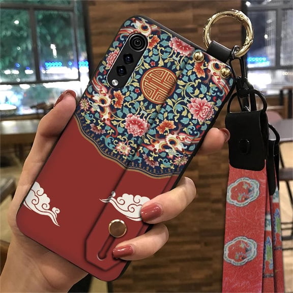 LYM-Phone Case For LG Velvet 4G/5G, Back Cover Anti-dust Lanyard Fashion Design Chinese style Wristband Soft case Dirt-resistant Waterproof Wrist Strap Durable Kickstand Protective Ring
