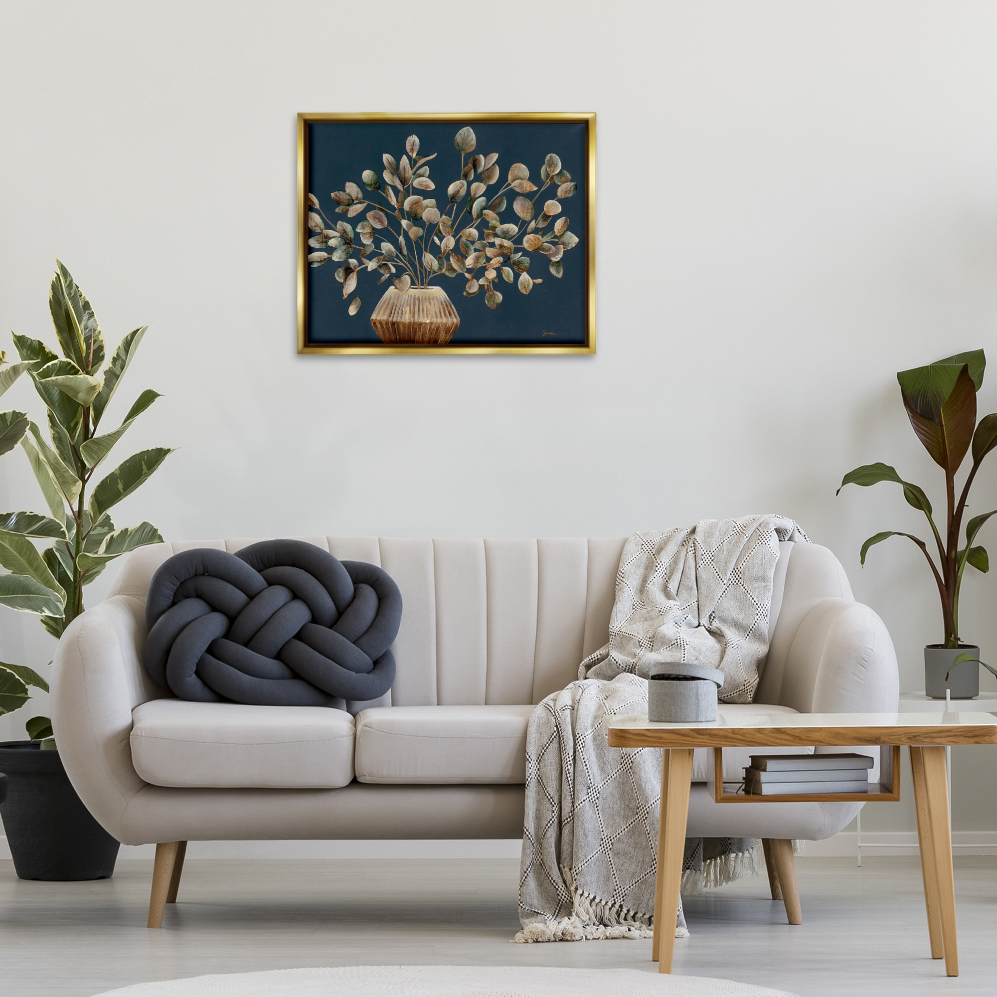 Stupell Industries Rustic Eucalyptus Leaves Botanical & Floral Painting Gold Floater Framed Art Print Wall Art, 31 x 25