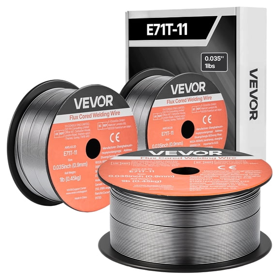 VEVOR Flux Core MIG Welding Wire, E71T-11 0.035-inch 1 LBS, Gasless Mild Steel Welding Wire with Low Spatter for All Position Arc Welding, Self-Shielded for Outdoor Use (Pack of 3 Rolls)