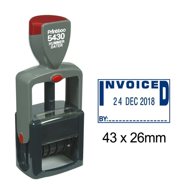 Printtoo Heavy Duty Dater Stamp Self Inking With Invoiced By Text Office Stationery Date Rubber Stamp-Blue