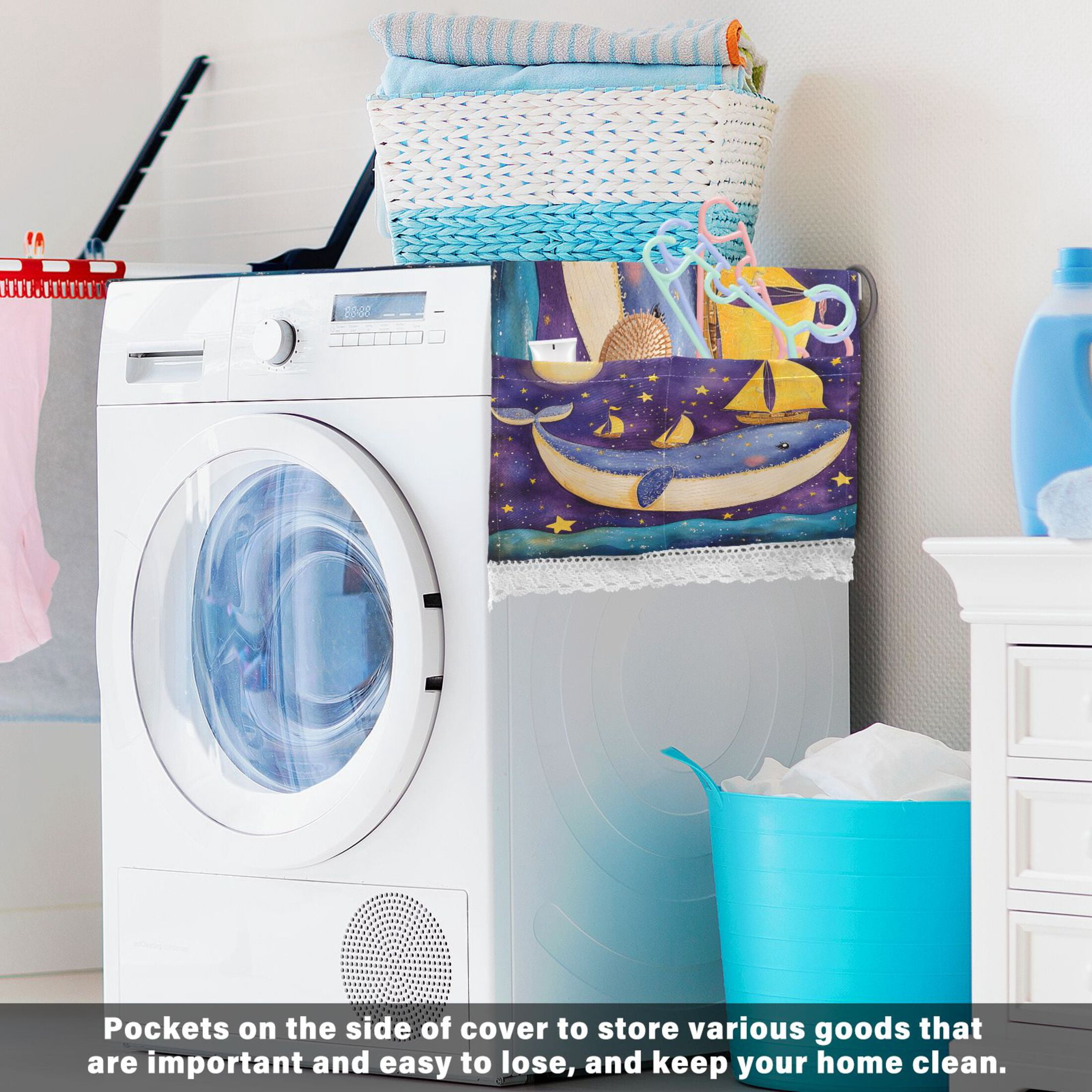WOBOGO Sailboat Whale Star Pattern Washing Machine Cloth Dryer Refrigerator Top Cover Protective Non-Slip Mat For Kitchen Laundry