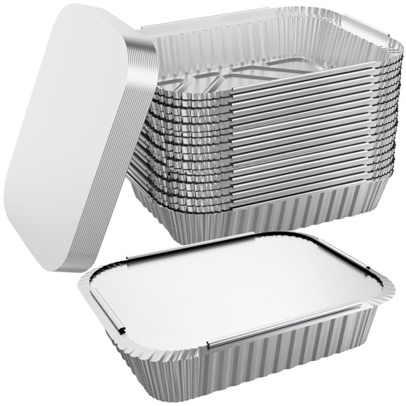 Sartenes desechables de aluminio WANBAO, paquete de 50 unidades, 1,02 kg con tapas de 8,3 x 6,2 pulg