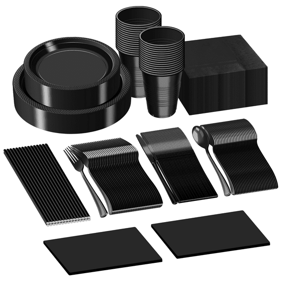 JHDZDHY Plastic Dinnerware Set Heavy-Duty Black 242 Piece