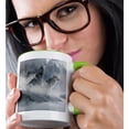 thumbnail image 2 of 3dRose, Fantasy Wolf Wolves Animal with Clouds, 11oz Two-Tone Green Mug, 2 of 7