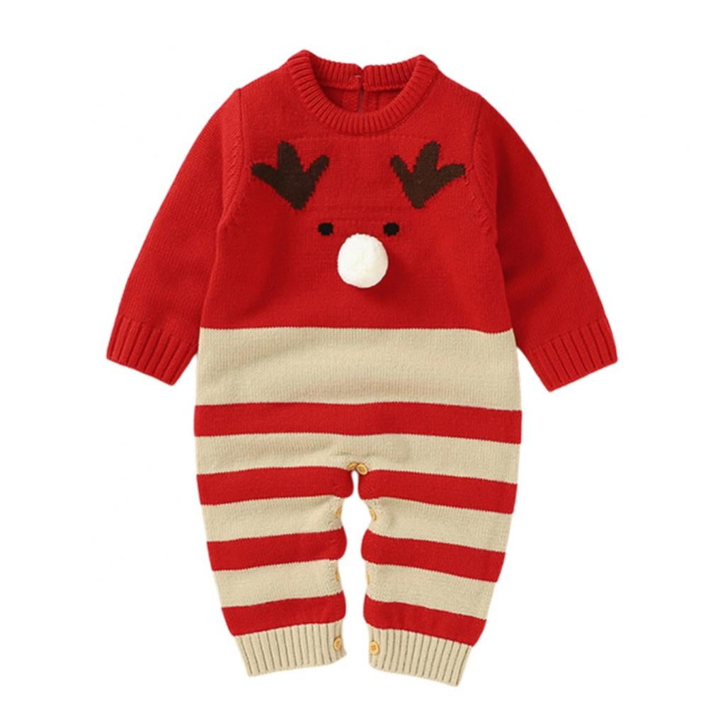 Baby Boys Girls Long Sleeve Christmas Striped Red Nose Reindeer Romper Jumpsuit Baby Boys Girls Long Sleeve Christmas Striped Red Nose Reindeer Romper Jumpsuit