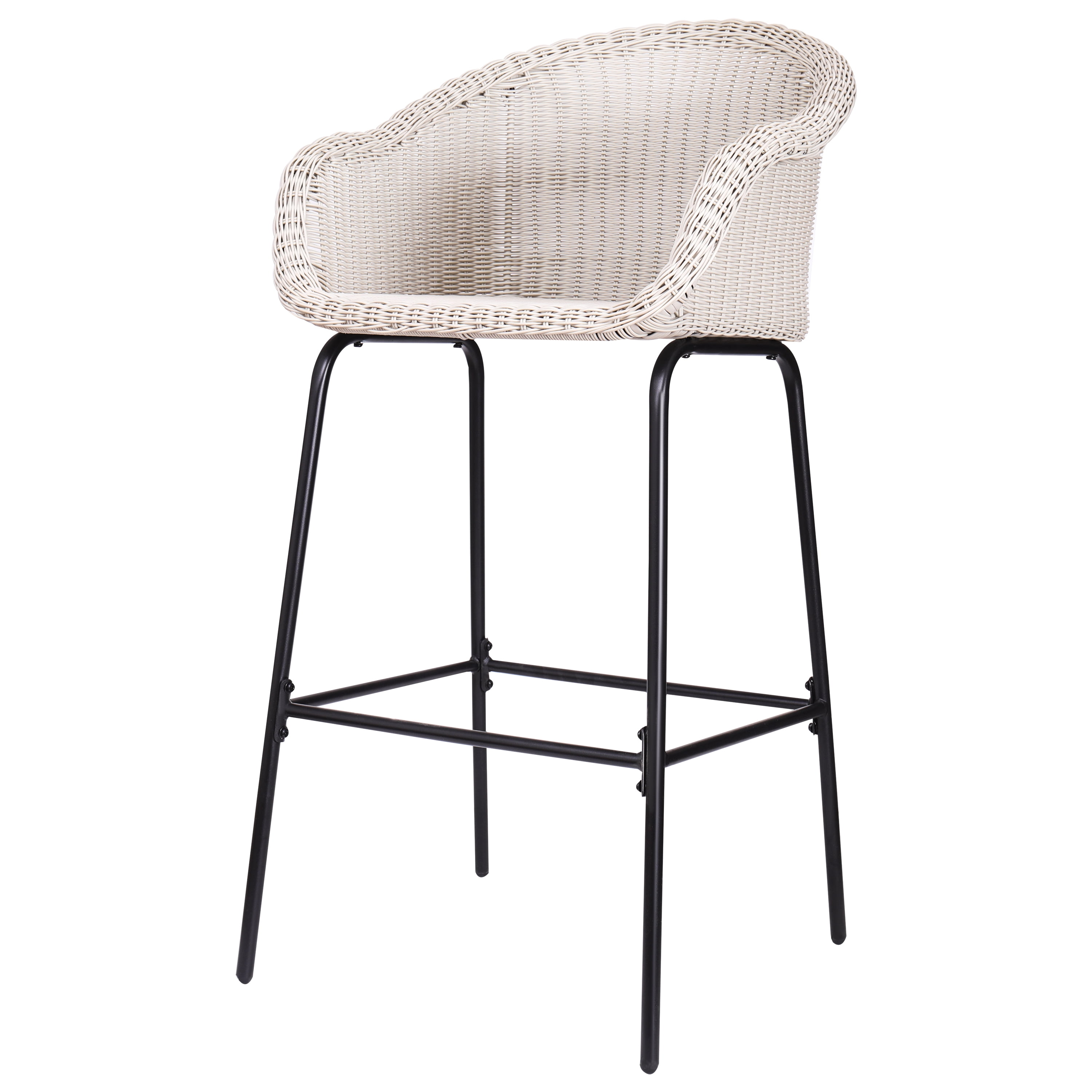 Outdoor Metal Faux Wicker Barstools Set of 2 for Patio Bar Deck, Light Gray