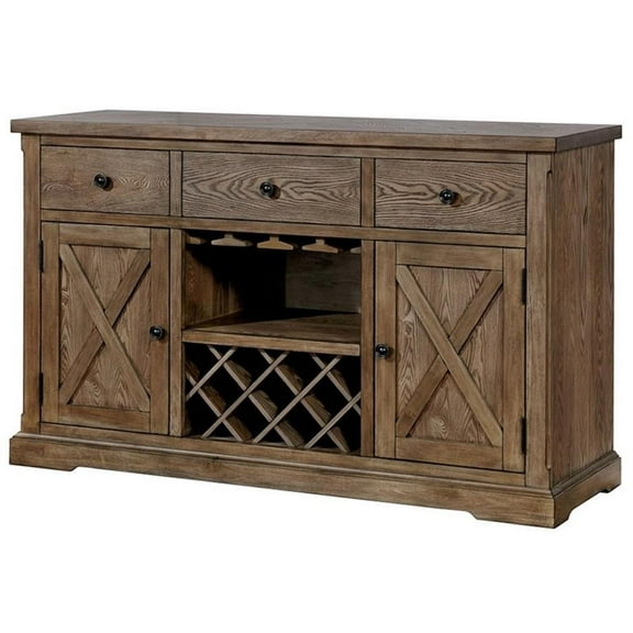 Bowery Hill Farmhouse Wood Multi-Storage Buffet in Light Oak