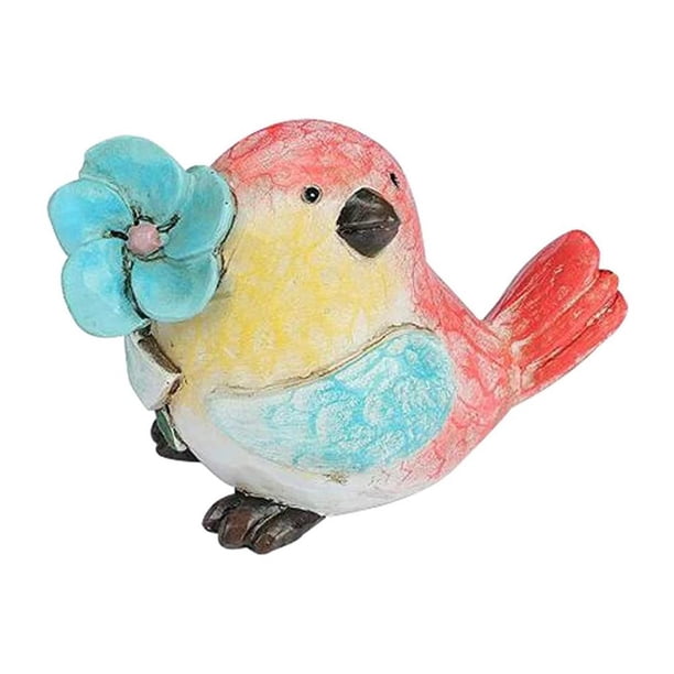 Injueey Mini estatuilla de pájaro de resina, adorno de animales de simulación con artesanías de flores, estatuas para decoración de Decoración del hogar Azul