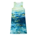 thumbnail image 5 of ICHUANYI Clearance Women Summer Print Beach Holiday Dress Round Neck Big Pocket Maxi Dress(Blue, L) ICHUANYI WER2023080913984, 5 of 5