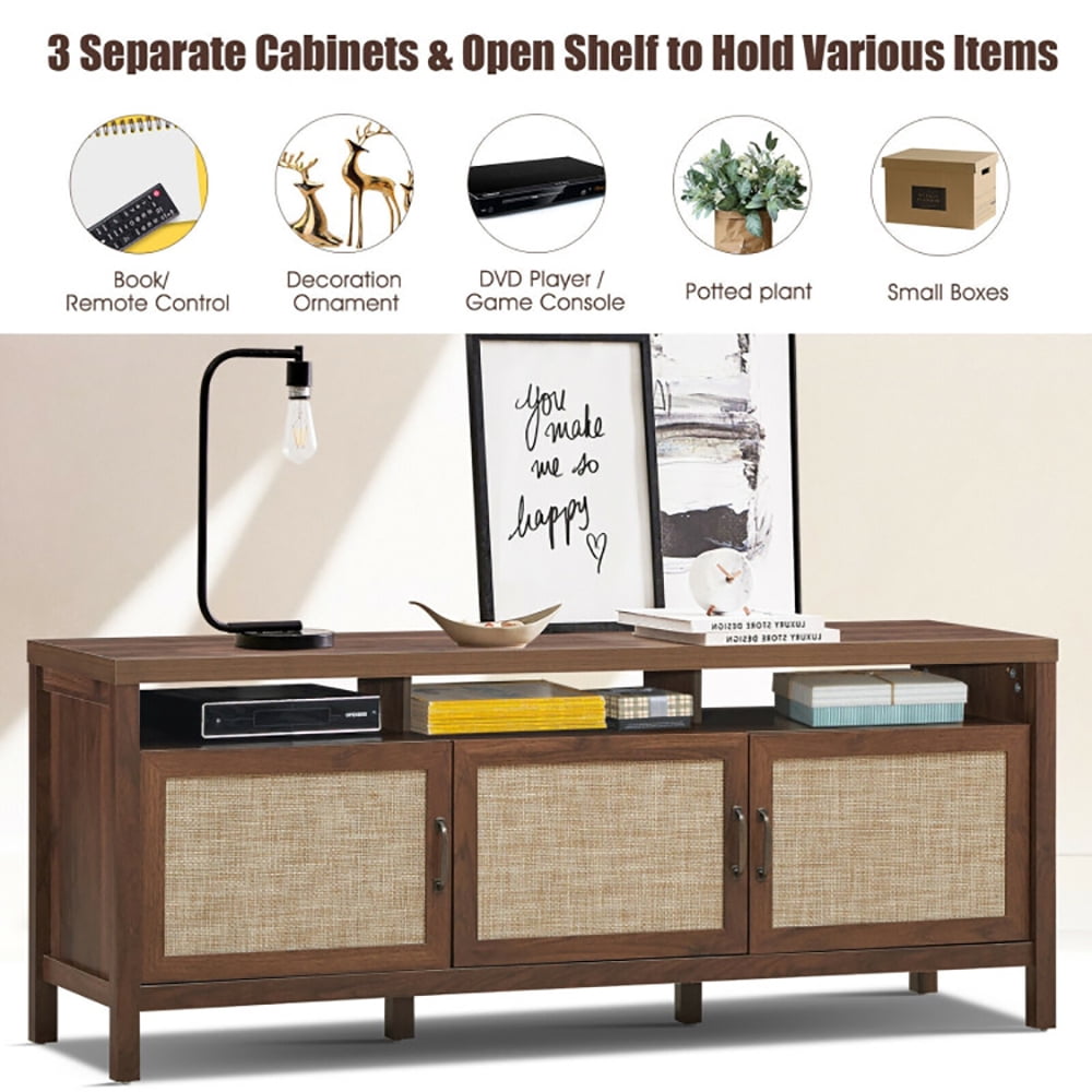 Finihen TV Stand, TV Cabinet, Universal TV Stand Entertainment Media Center for TV's up to 65 Inch, Media Entertainment Center with Storage, for Living Room, Bedroom, Walnut