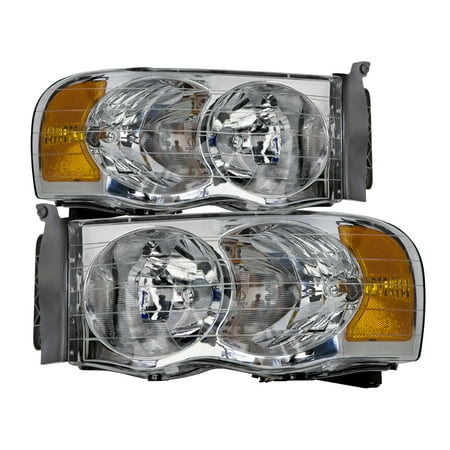 2002-2005 Dodge Ram 1500/2003-2005 Ram 2500-3500 Chrome Headlight Set w/Xenon Bulbs CH2502135 & (Best Headlights For 2nd Gen Dodge Ram)