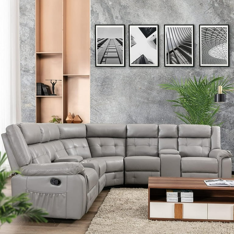 Leather Reclining Sectional Sofa Set