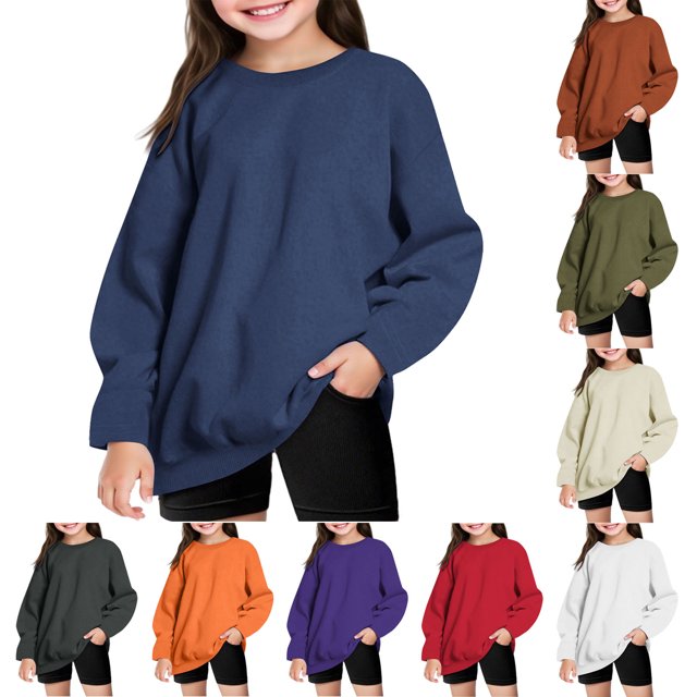 Tramfacy Chandails en Molleton à Col Rond pour Filles Tendance Filles Décontracté Manches Longues Mignon Chandail en Molleton en Polaire Surdimensionné