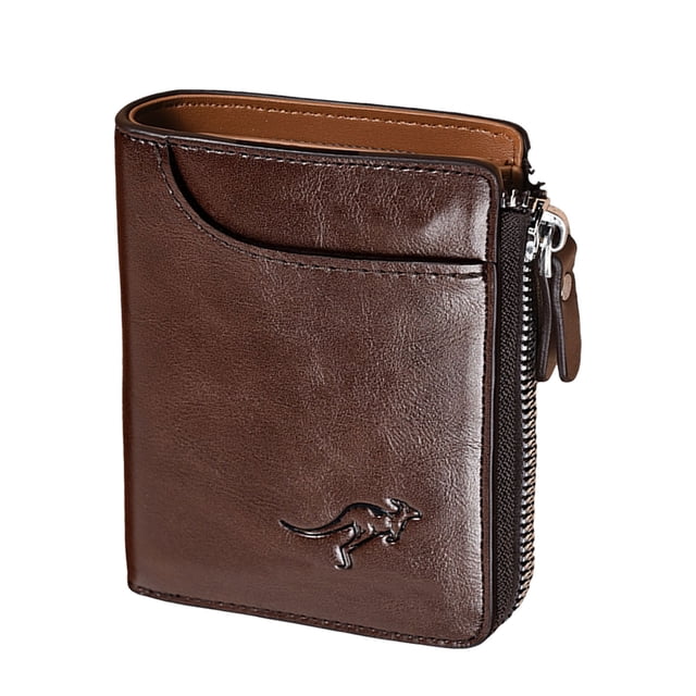 RFID Blocking Leather Wallet for Men Stylish Secure Card Holder with Technology Fashionable Billfold Zipper Purse for Daily Use