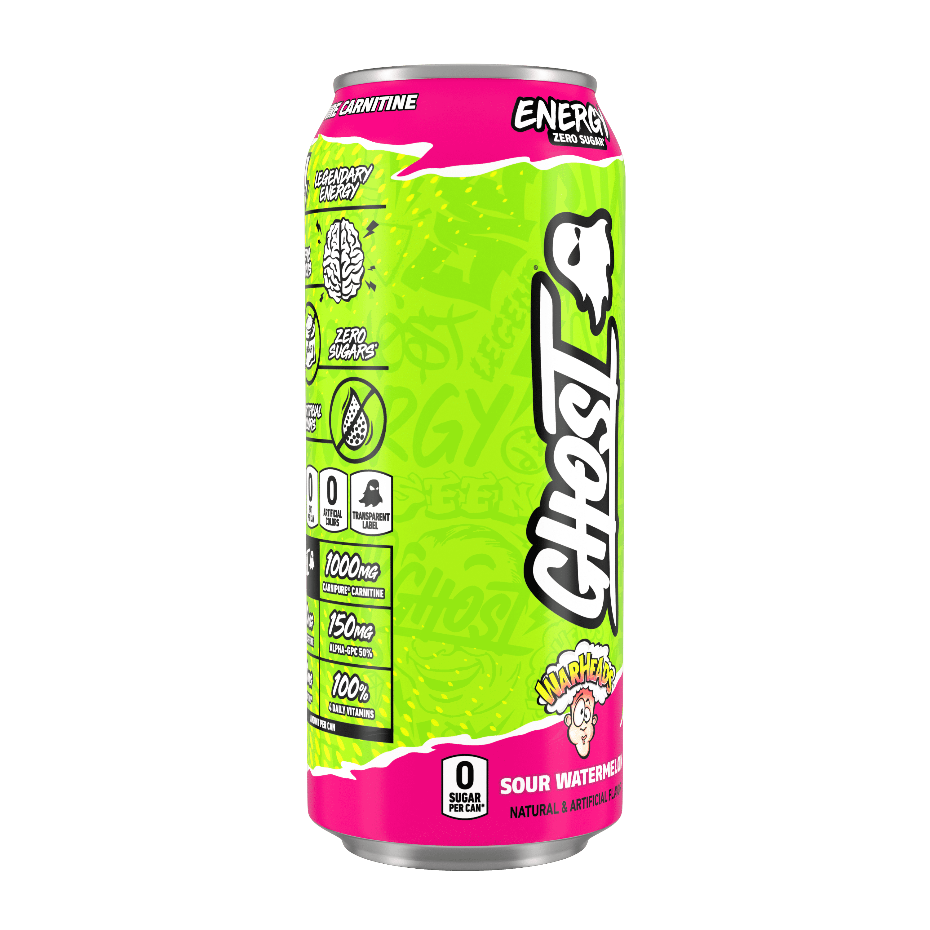 GHOST® Zero Sugars Energy Drink, WARHEADS® Sour Watermelon, 16 fl