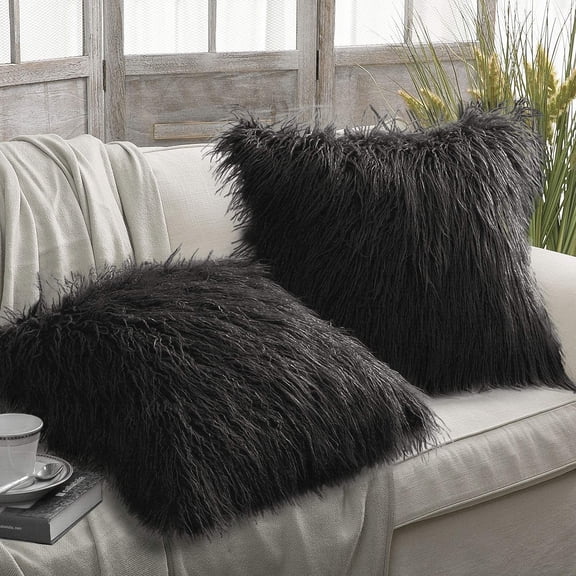 Pillow Case 2 Pcs Faux Fur Throw Cushion Cover, 18 x 18in Decorative Pillows Covers Sofa