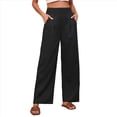 thumbnail image 3 of Pantalones Anchos de Cintura Alta para Mujer, Pantalones Casuales de Playa Fluidos de Verano con Bolsillos. Negro XXL, 3 of 10