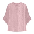 thumbnail image 5 of TKLPEHG Women's 3/4 Sleeve Tops Crew Neck Button Three-quarter Sleeve Shirt Fashion Casual Lightweight Loose Solid Color Fall Tops Comfy Blouses Pullover (Pink,XL), 5 of 5