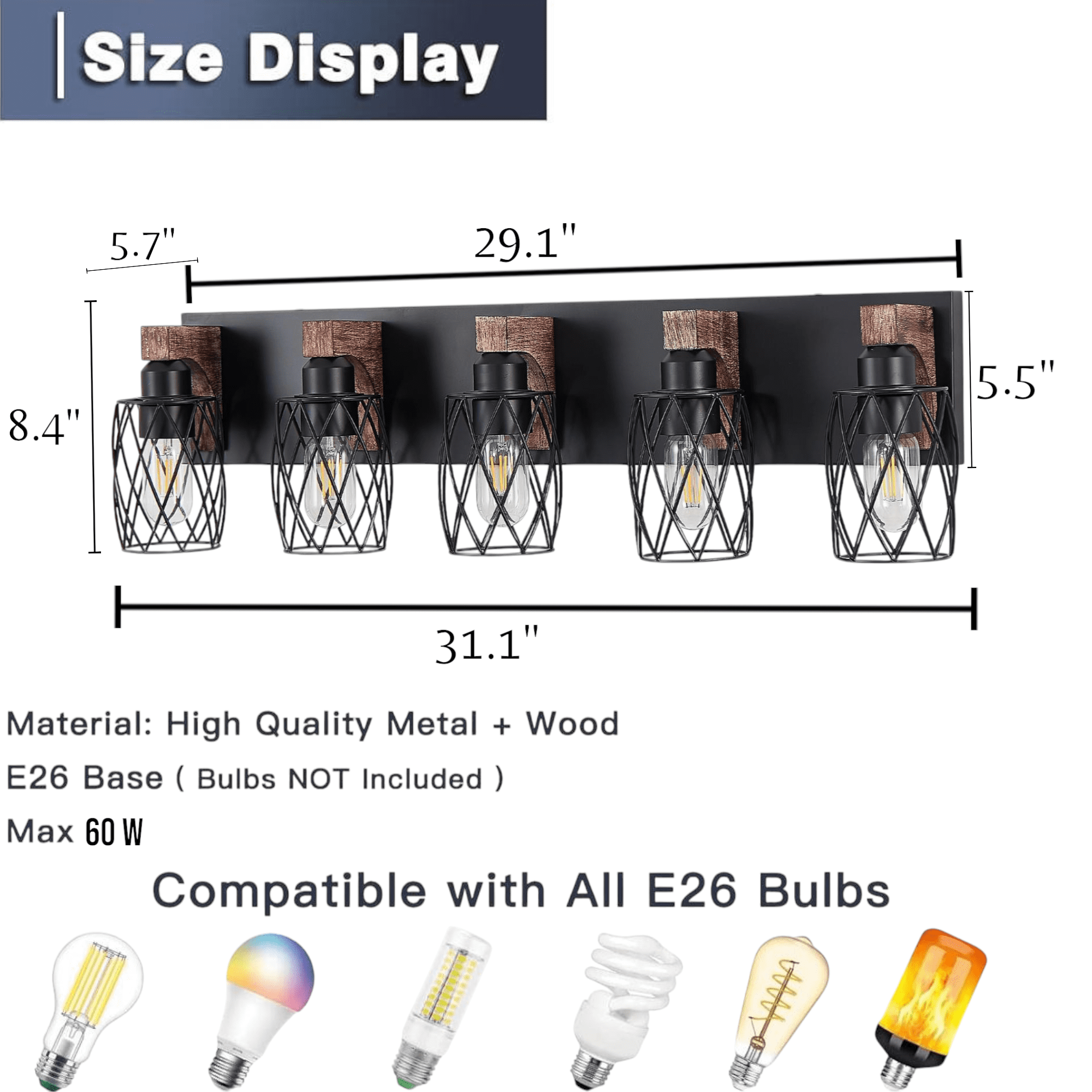 JESTOP Farmhouse Bathroom Vanity Light with 3/4/5/6/7 Lights for Bathroom, Hallway (Bulb Not Included)
