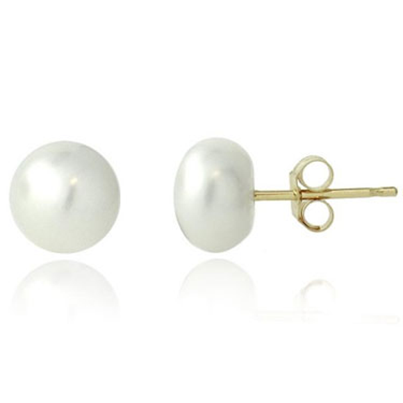 10K Yellow Gold Freshwater Cultured 6-6.5mm White Pearl Stud Earrings