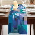 thumbnail image 3 of Table Runners 72 Inches Long Dress Scarves, Abstract Blue Farmhouse Kitchen/Dining Table Runner, Coffee Tablerunners, Painting Buildings Geometric Color Block 16x72 Inch, 3 of 9