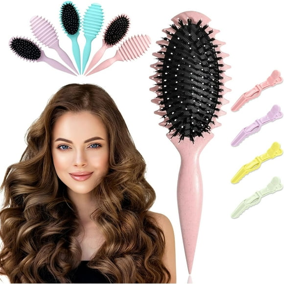 ERDS-Curl Defining Brush,Curly Hair Brush,2024 New Hair Styling Brush with Gator Clips,Curling Define Edge Lift Styling Brush for Curly Hair Wet Detangling,Shaping & Defining Curls for Women Men(Pink