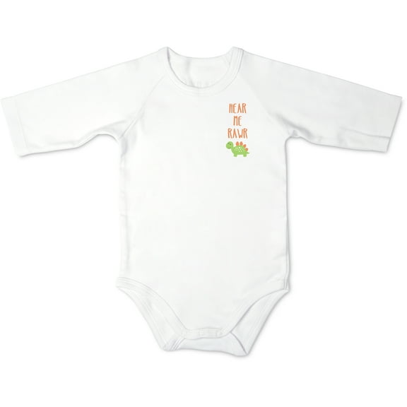 Izzy & Owie - Dinosaur - Hear Me Rawr 3/4 Sleeve White Newborn Bodysuit 0-6 Months