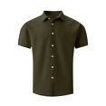 thumbnail image 6 of LODIENY Mens Casual Textured T-Shirts Short Sleeve Button Down Dress Shirts Trendy Solid Color Beach Holiday Vacation Tees Shirt Tops Army Green L, 6 of 9