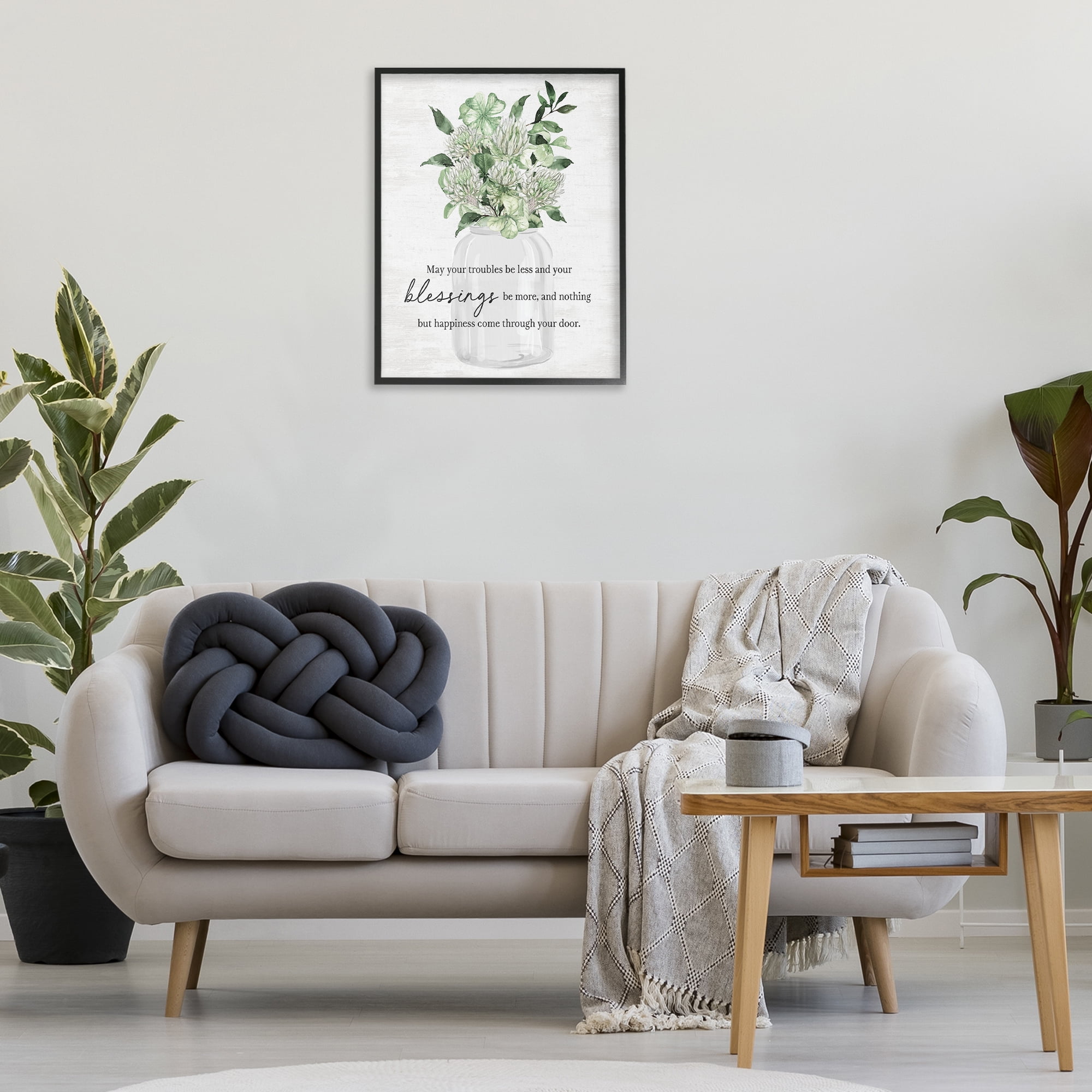 Stupell Industries Lucky Clover Blessing Botanical & Floral Painting Black Framed Art Print Wall Art, 24 x 30