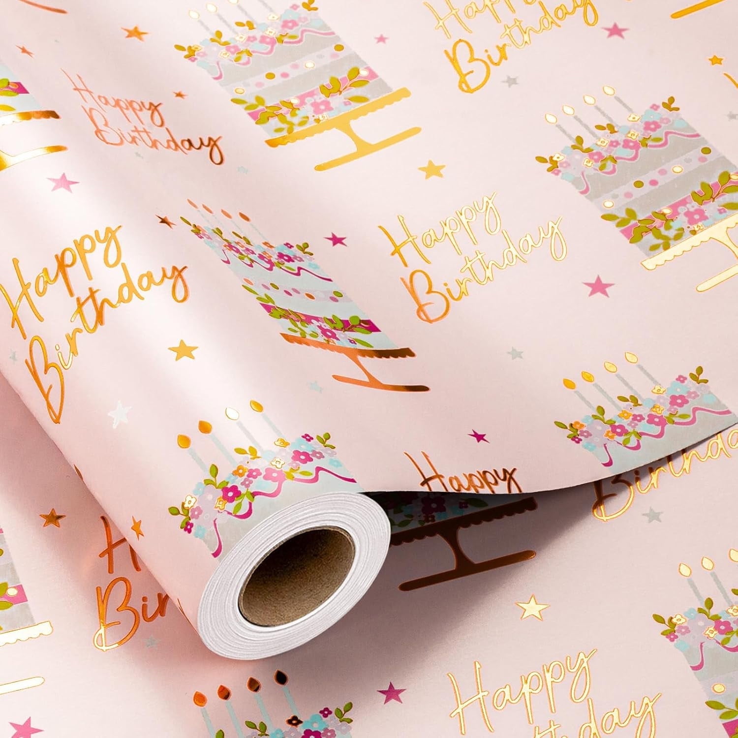 HOMERAL Birthday Cake Wrapping Paper Roll, 17" x 33 ft photo 1