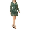 thumbnail image 4 of INSPIRE CHIC Women's Floral Long Sleeve Elastic Waist Ruffle Hem Dress with Belt, 4 of 5