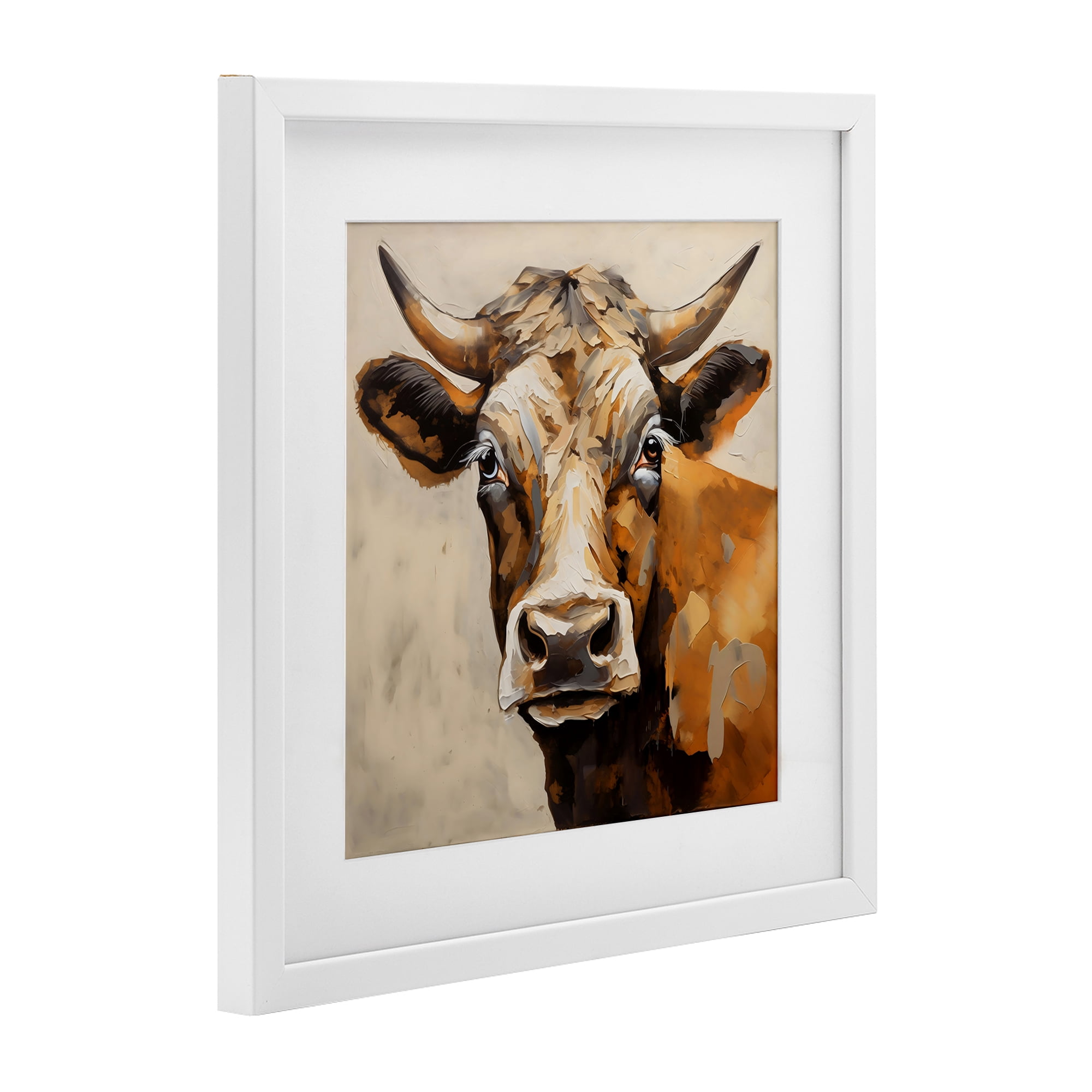 Stupell Industries Beautiful Brown Bovine White Framed Print Under Glass, design by Creative Studio