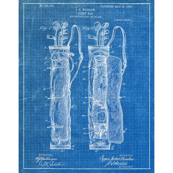 Original Caddy Bag Artwork Submitted In 1905 - Golf - Patent Art Print