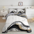 thumbnail image 2 of Manfei Metallic Marble Queen Comforter Set,Contemporary Fluid Stripe Bedding Sets,White Black Gold Bedding Comforter Set For Girls Teens,Ultra Soft Home Decor Reversible,3pcs, 2 of 8