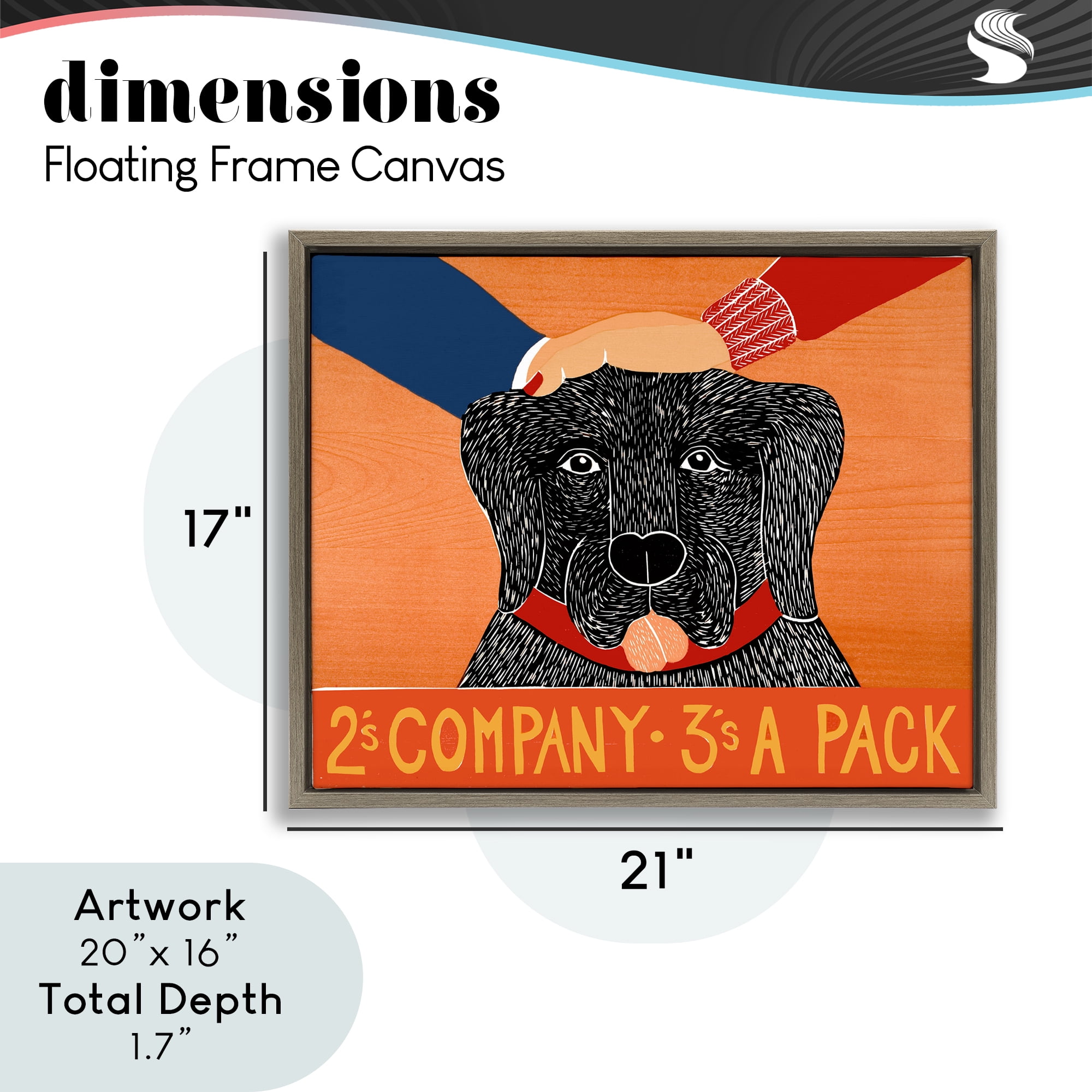 2's Company Dog Brown Framed Floater Canvas Wall Art, design by Stephen Huneck