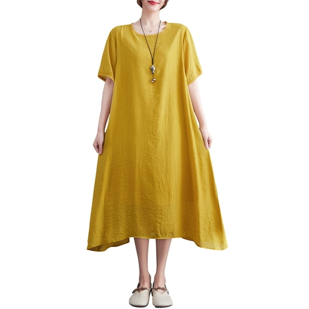 Vestido suelto de mujer con bolsillos Medias mangas Vestido de playa de vacaciones Abanopi Vestido